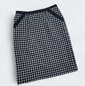 Talbots Black and White Patterned Wool Skirt Size 6 Classic Office Casual Fall